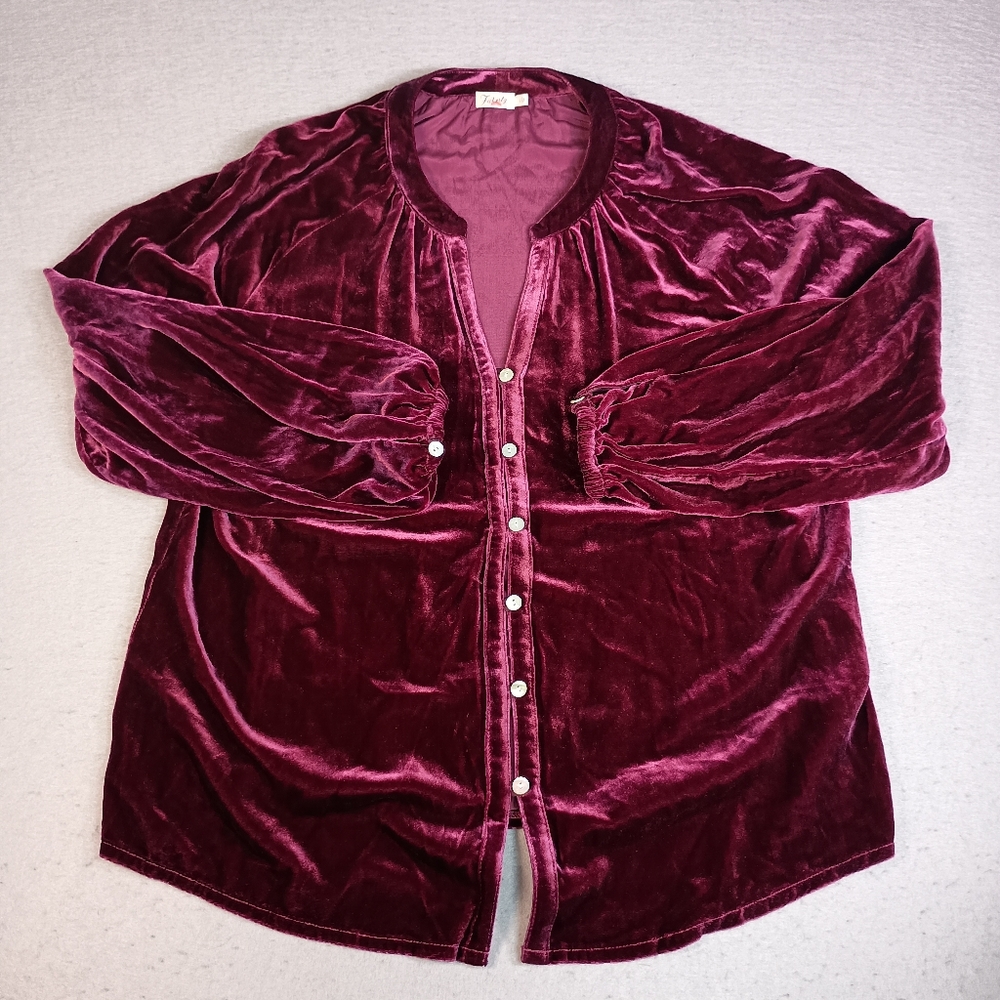 Faherty Women's L Silk Blend Purple Velvet Genevieve Luxurious Elegant Blouse